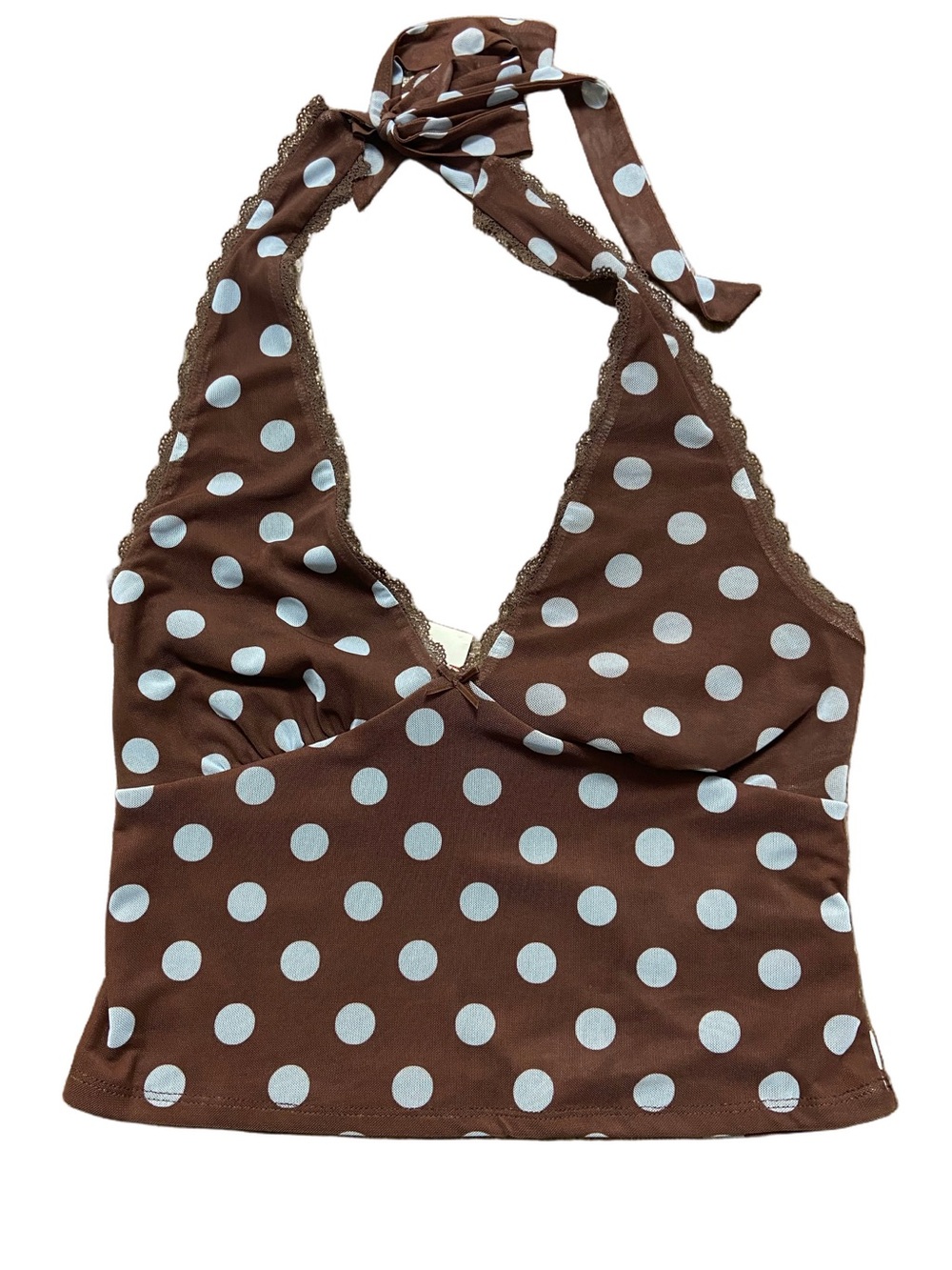 Pink Rose Brown Blue Polka Dot Halter Cami Large NWT